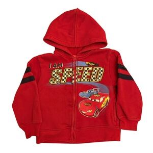 Vintage Kids Disney Cars Lightning McQueen Zip Up Hooded Sweatshirt Size 3T